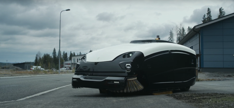 Trombia autonomous sweeper cleaning outside.
