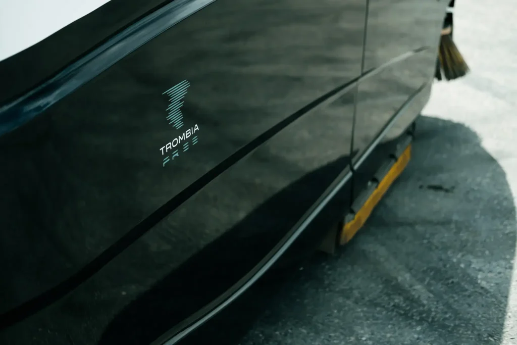 Close up picture of Trombia autonomous street cleaner. 